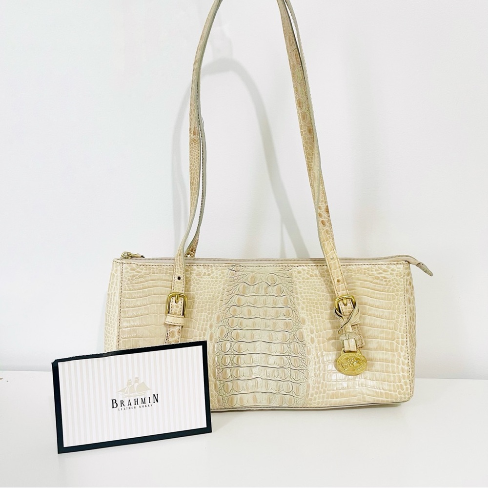 BRAHMIN Melanie Tomago Collection Beige Croc Y2K Shoulder Bag Purse